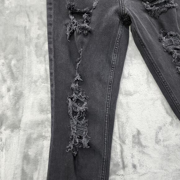 Aeropostale Jeans Womens 6R Faded Black Distressed Ripped Mom High Rise Stretch - Picture 2 of 16